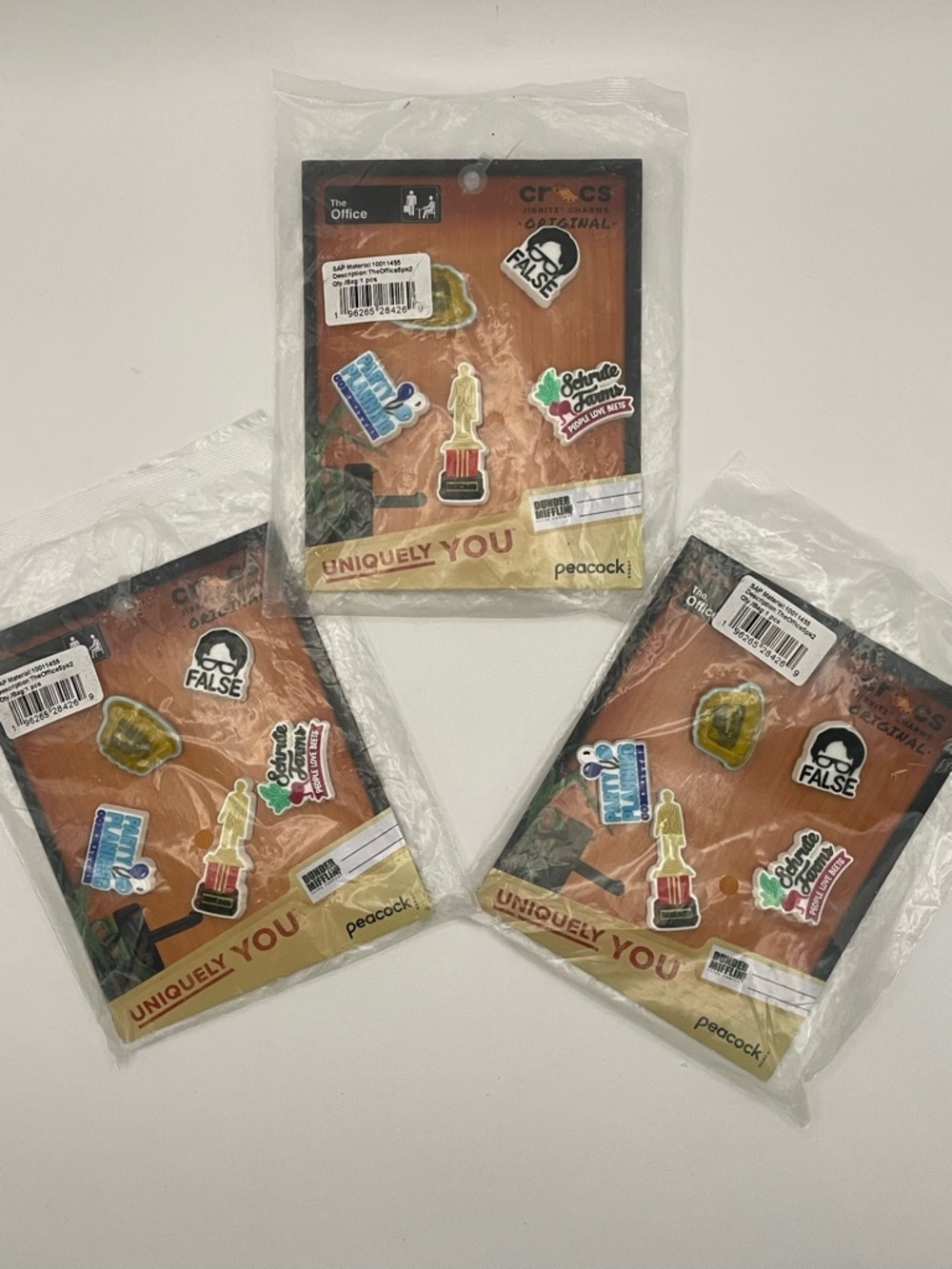 3 Packs of 5 Crocs Jibbitz The Office Charms Dwight Jello Beets Dundee Award NEW